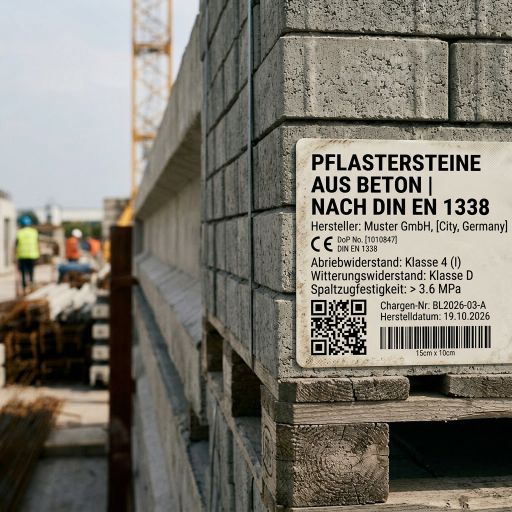 Betonetikett auf Pflastersteinen